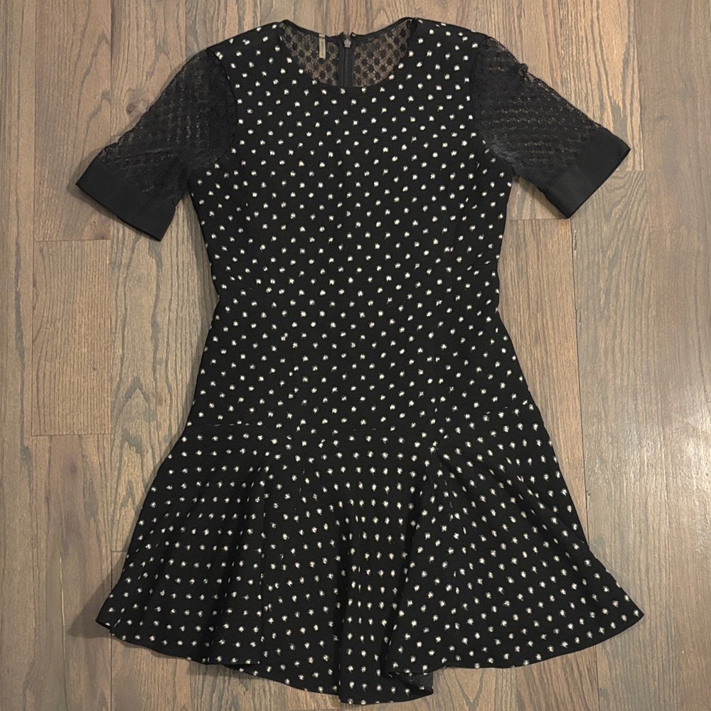 Rebecca Taylor Black and White Spotted Lace Dress, Size 4
